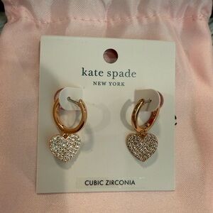 NWT Kate Spade Rose Gold Pavé Heart Hoop Earrings